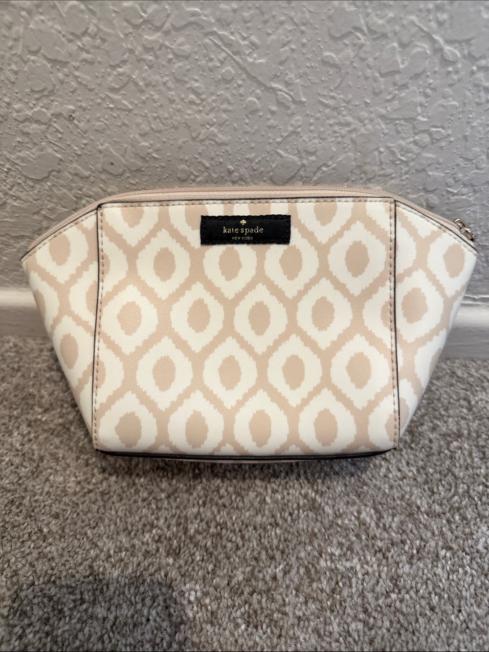 kate spade Beige & White Ikat-Style Zip Cosmetic Pouch